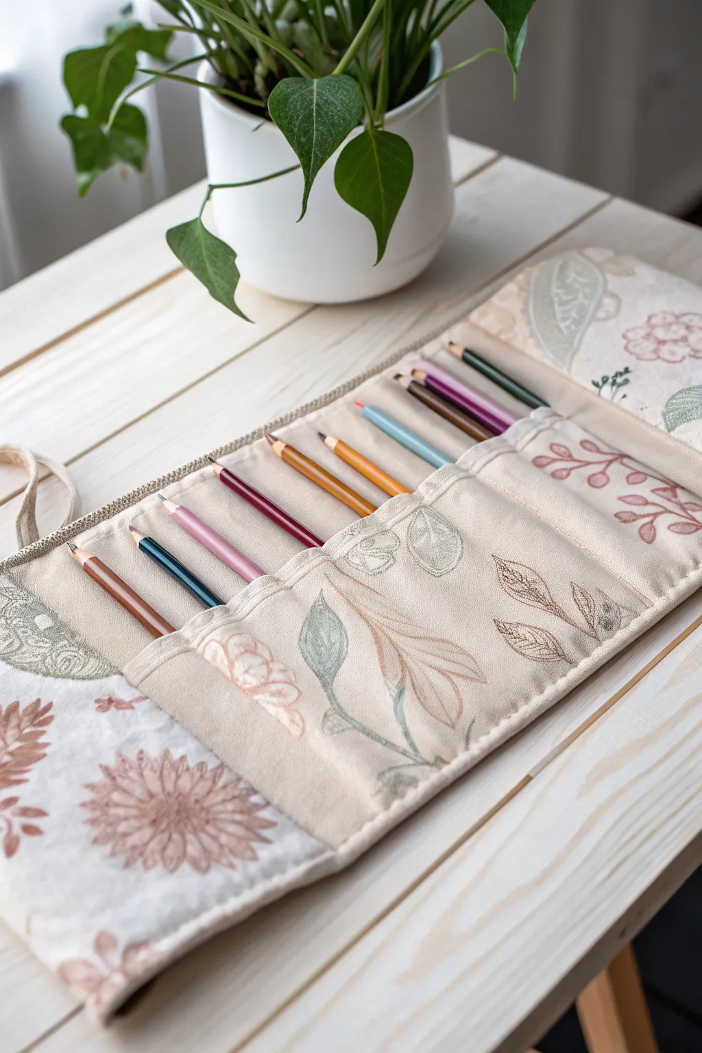 Embrace artistry on the go with this handmade fabric pencil roll, where simplicity meets style.