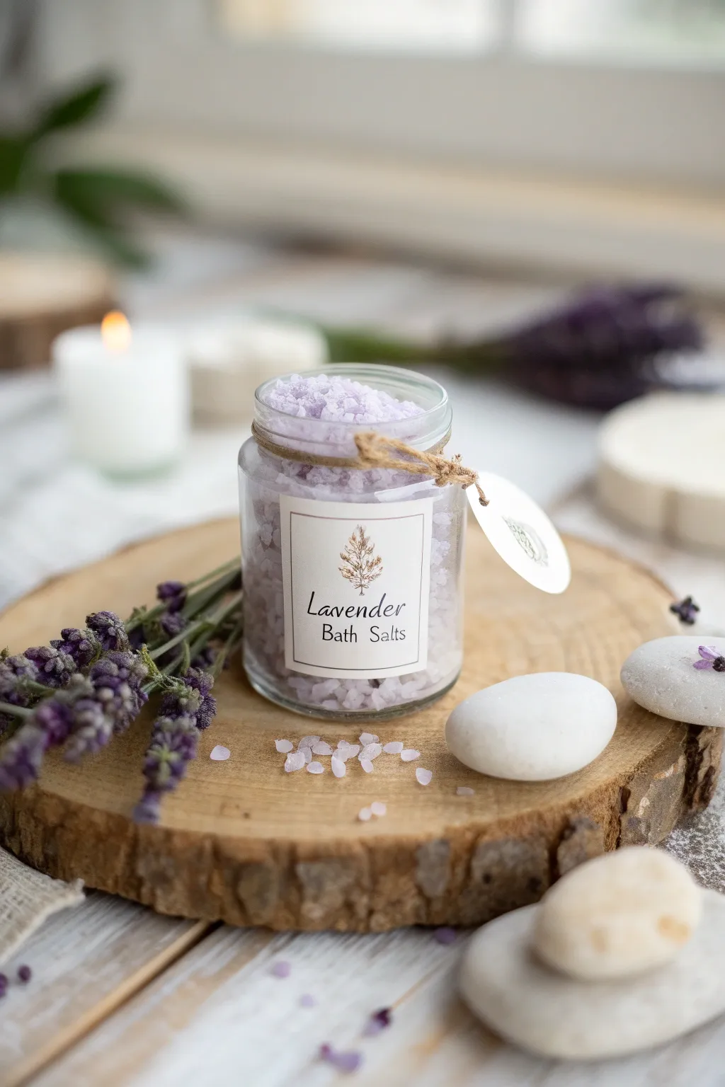 Elevate your self-care routine with handcrafted lavender bath salts – a perfect blend of simplicity and natural beauty.