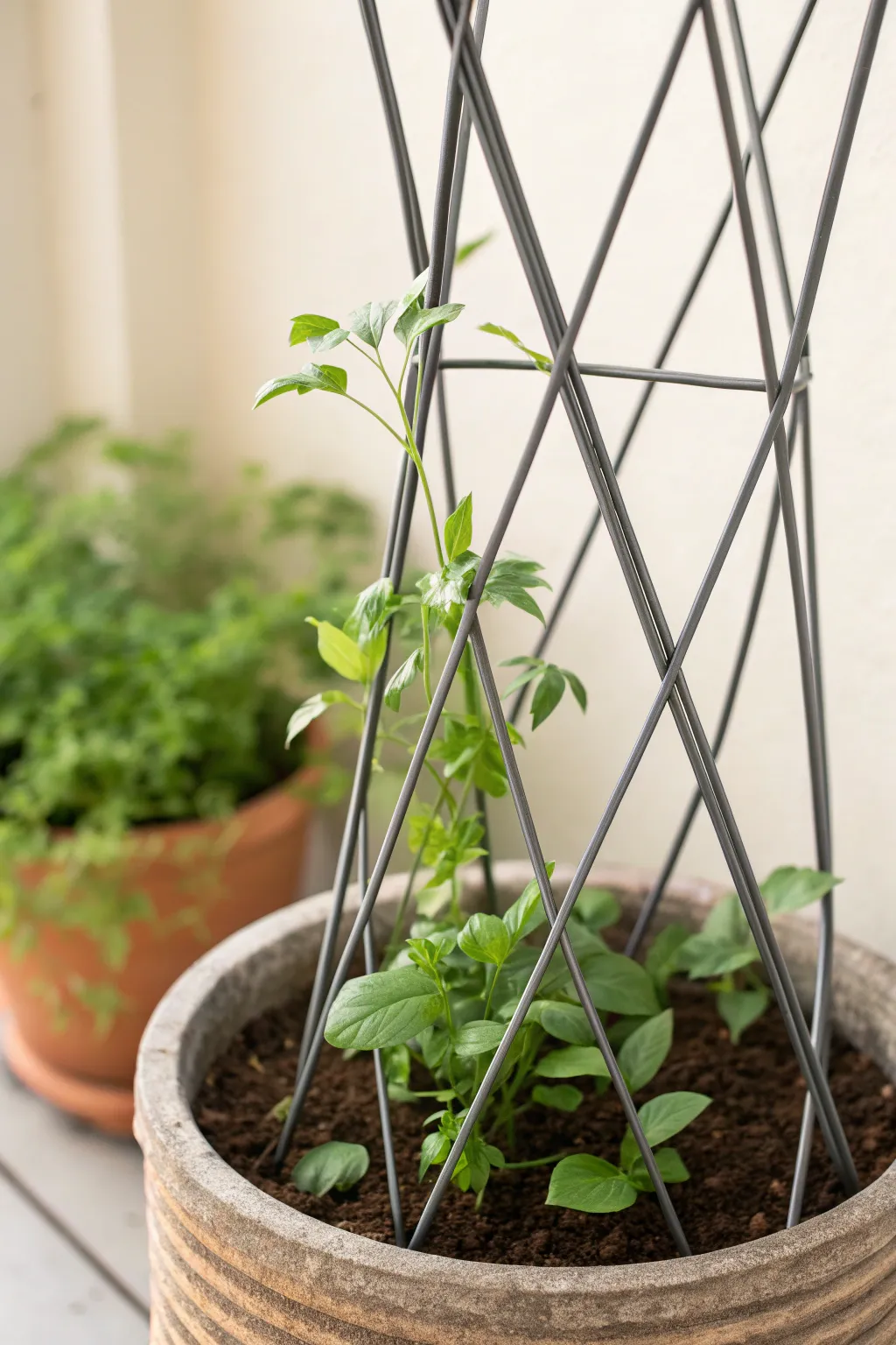 Elevate your garden with sleek metal rod trellises—where minimalist design meets natural beauty. #ModernGardening