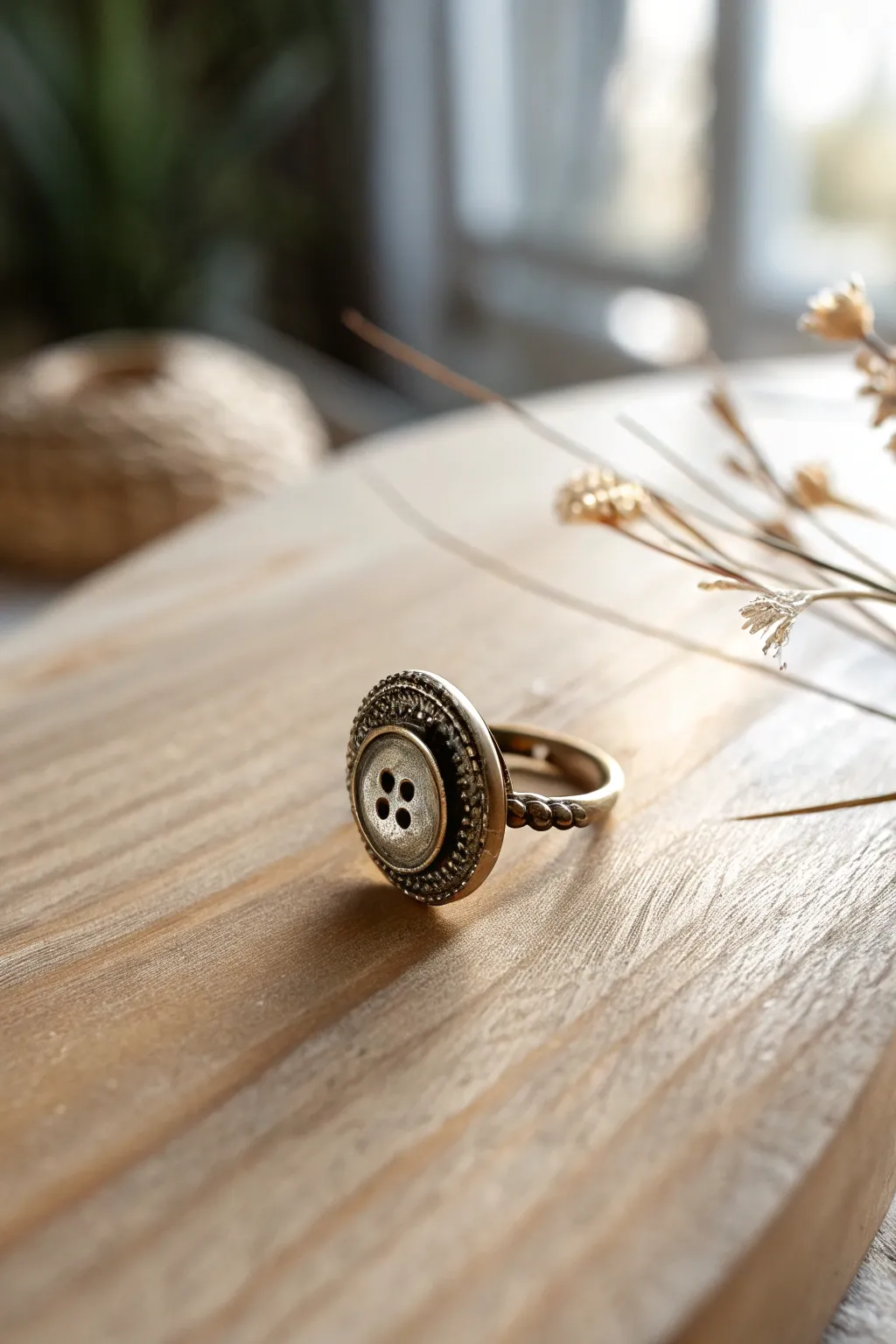 Elevate your style with the simplicity and charm of a handmade button ring.