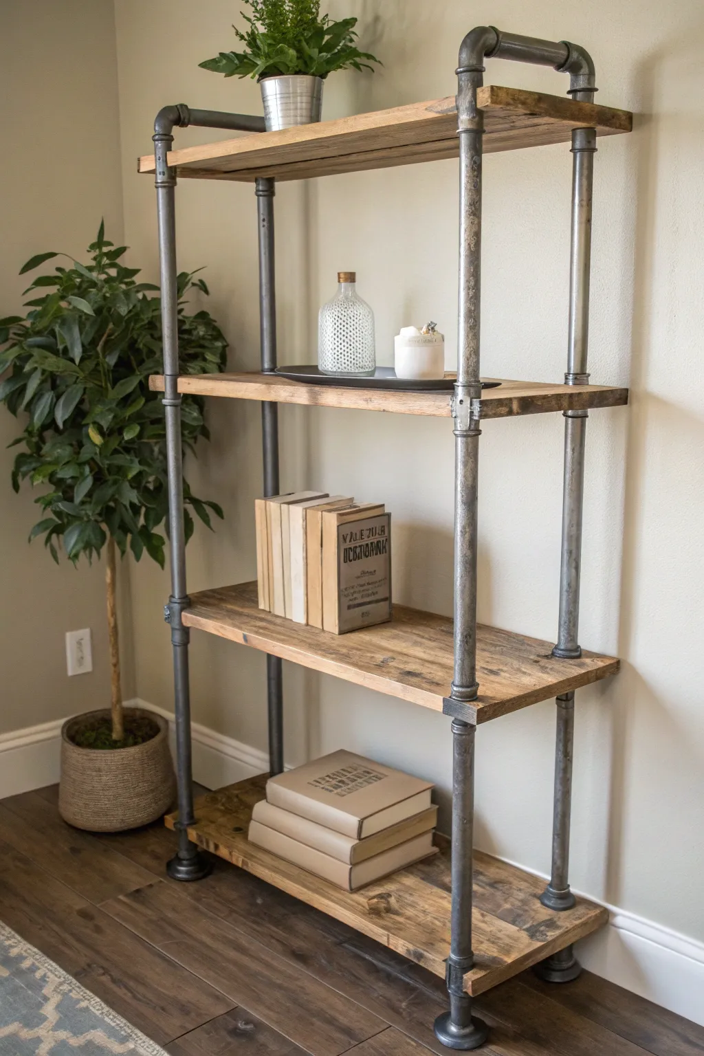 Elevate your space with a rustic industrial touch—discover the beauty of pipe and wood craftsmanship. #DIYDecor #ScandiBoho