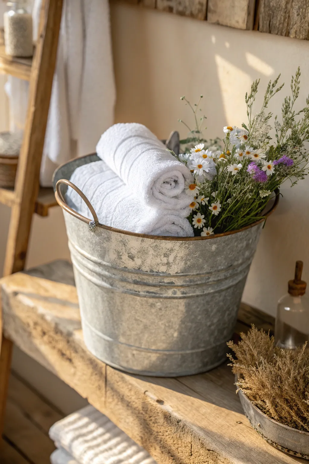 Elevate your bathroom with chic galvanized metal accents for a perfect blend of rustic charm and modern minimalism.