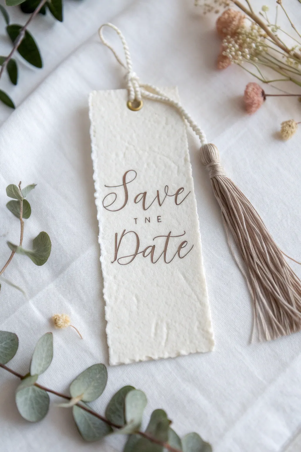 Craft your love story with elegant bookmark save-the-dates: a perfect blend of simplicity and charm.