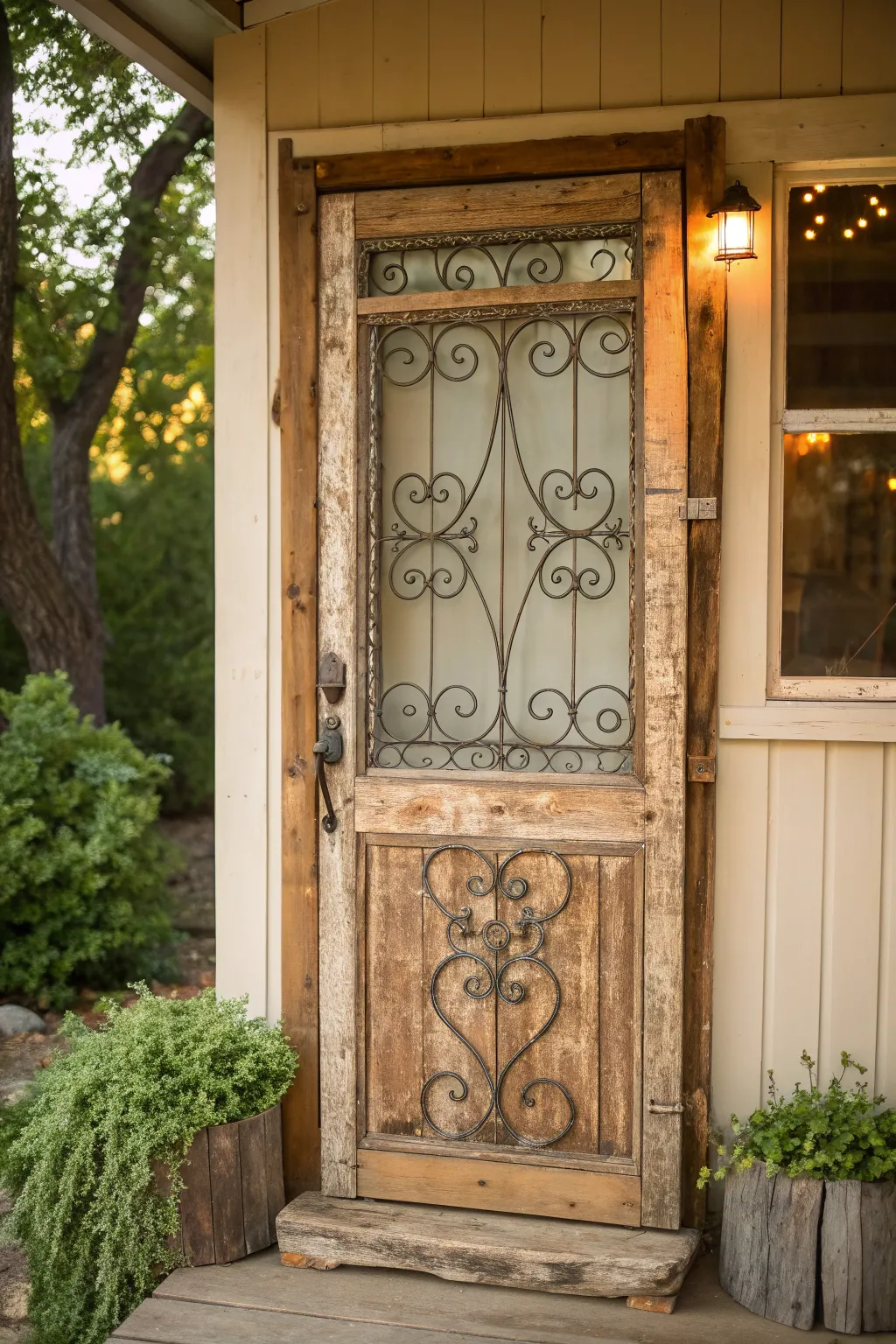 Transform history into art with this unique screen door crafted from recycled window frames. Perfect for those who appreciate craftsmanship and sustainability.