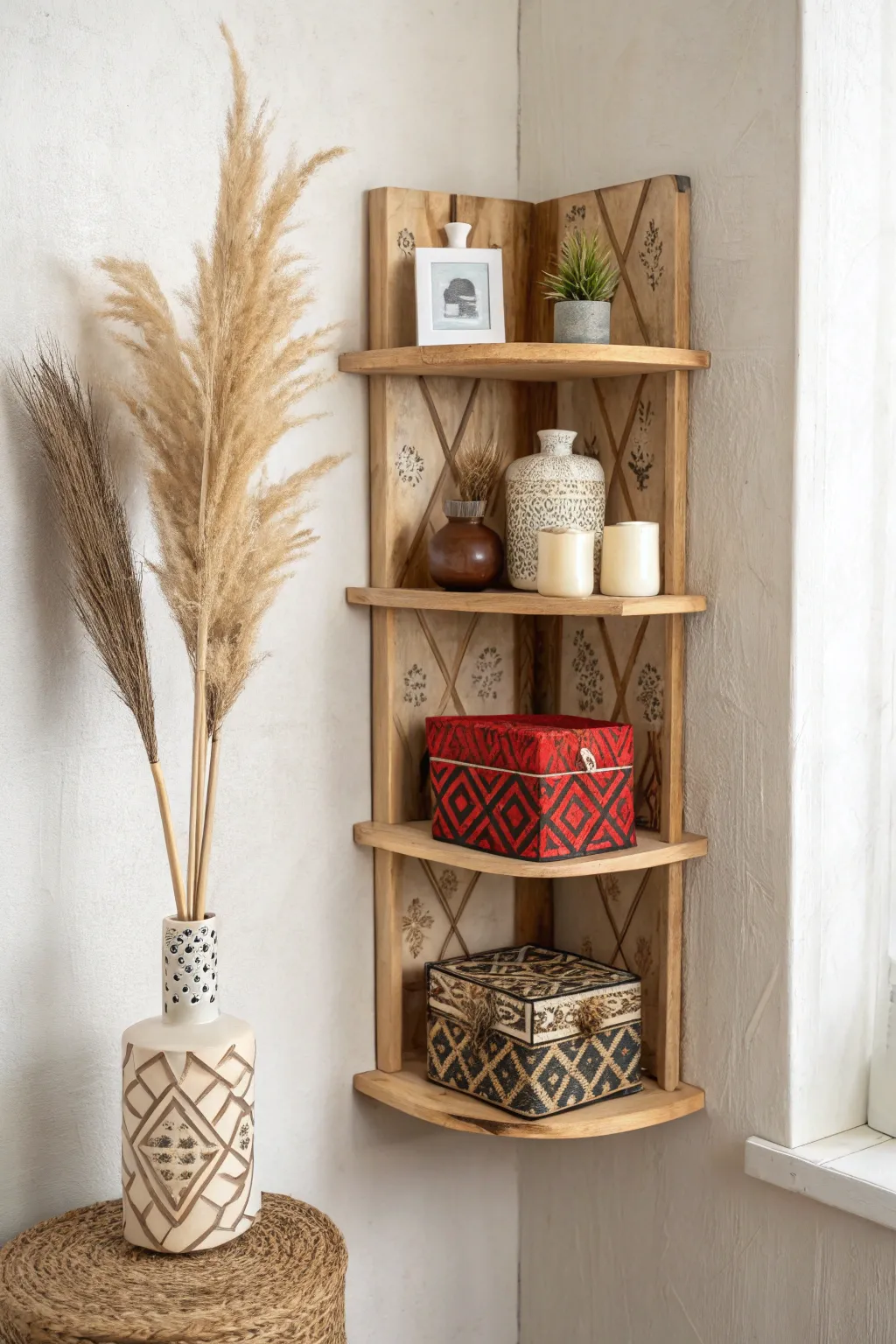 Maximize your space with stylish corner shelves – where simplicity meets bold craftsmanship.