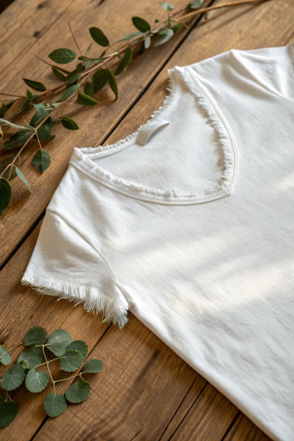 Embrace effortless style with a raw edge neckline—where casual meets chic.