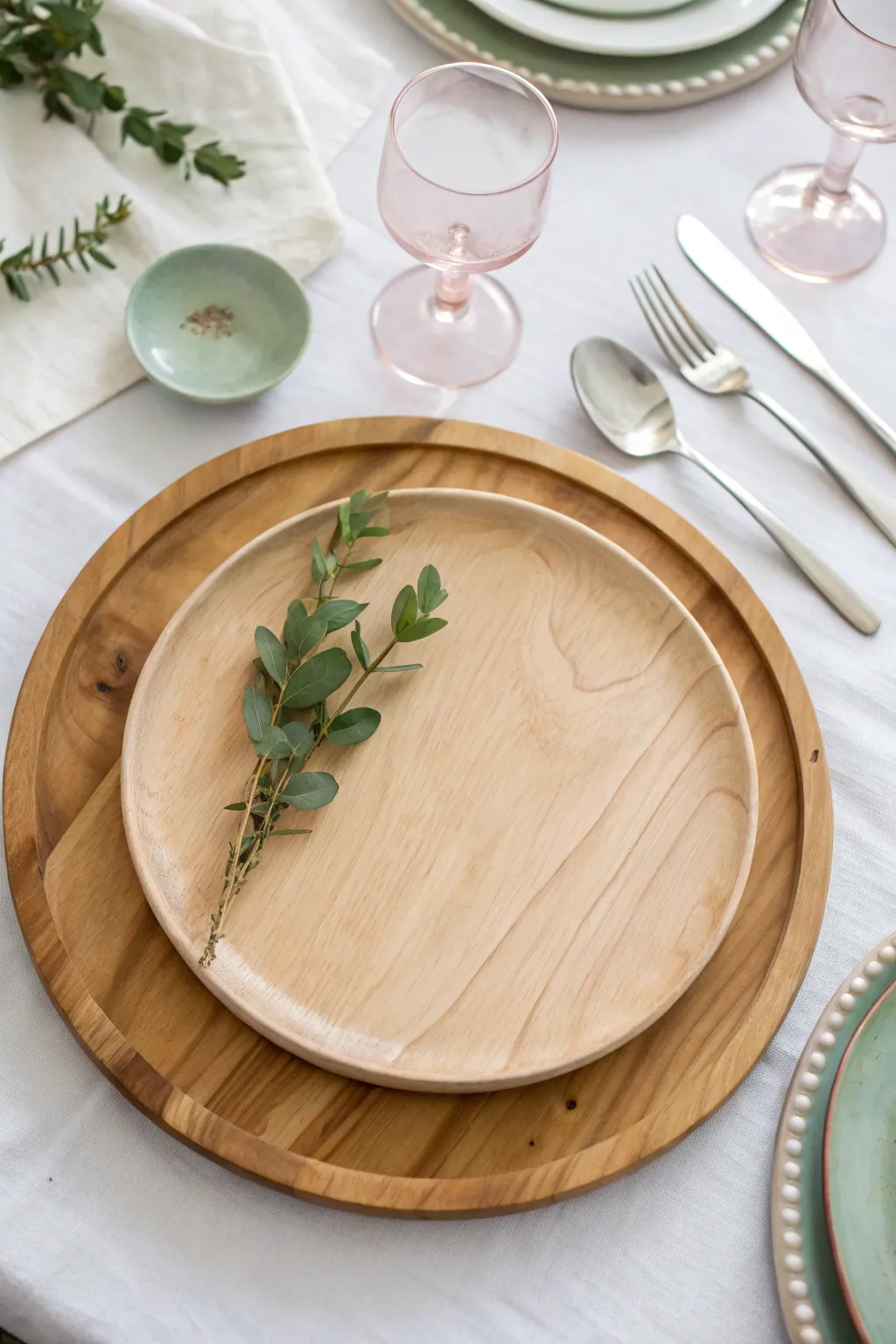 Embrace rustic elegance with handcrafted wooden accents for your table setting.