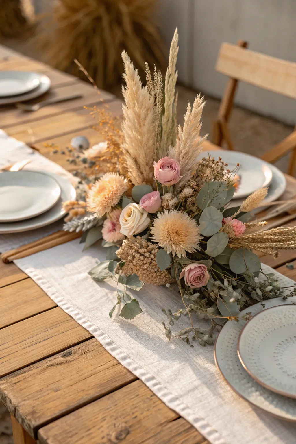 Transform your Thanksgiving table with a dreamy dried flower runner that whispers elegance and warmth.