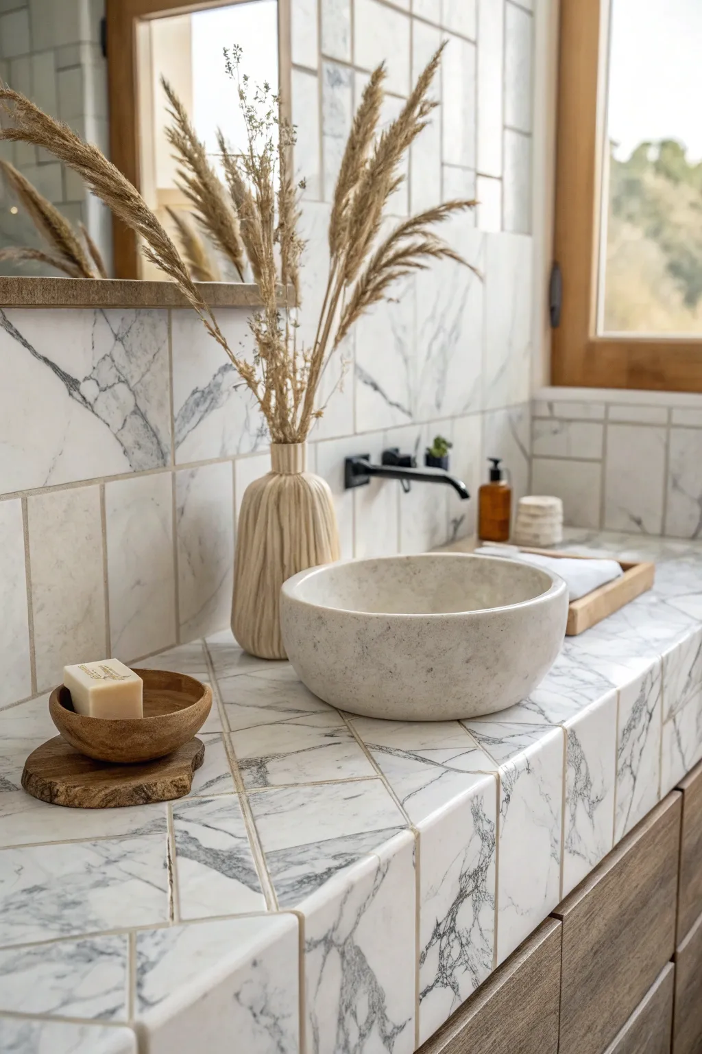 Transform your space with the elegance of marble effect tiles: luxury on a budget!