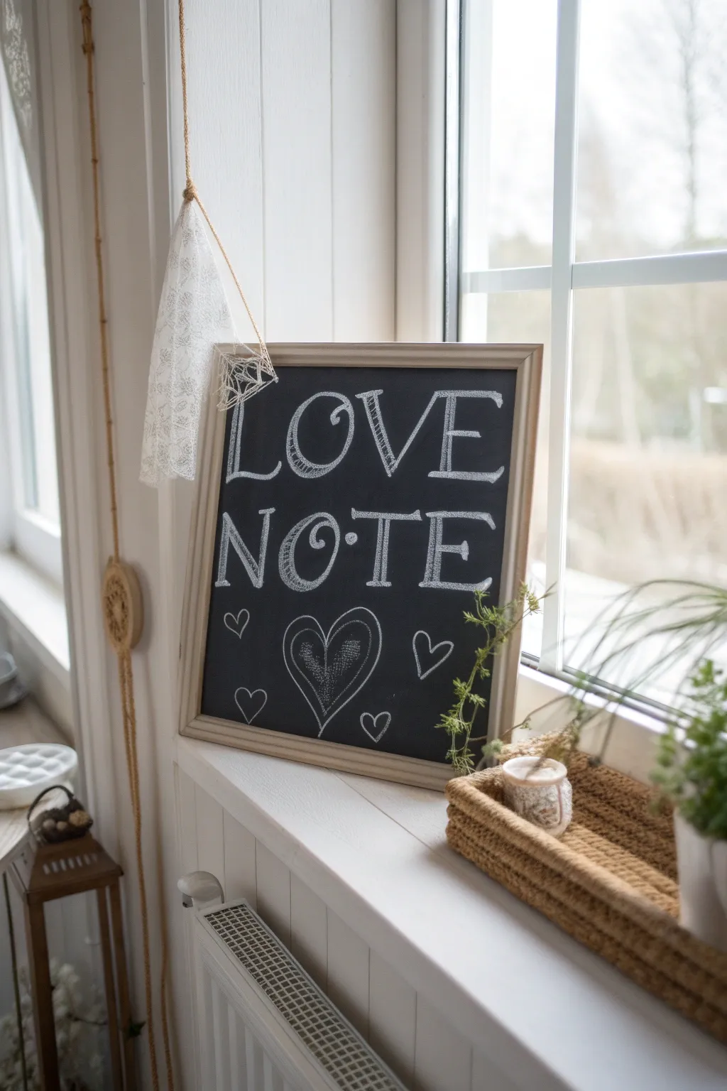 Share a daily dose of love with charming chalkboard notes in your window. ❤️ #ValentinesDisplay #ScandiBoho