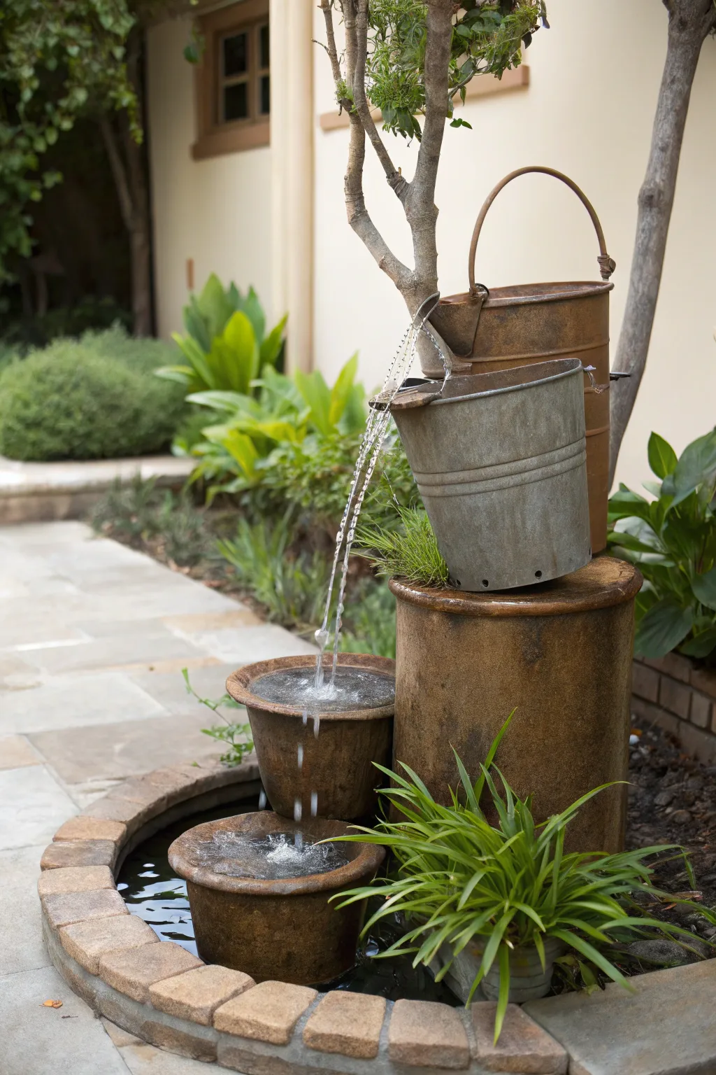 Transform rustic finds into chic garden art with this upcycled metal pot fountain!