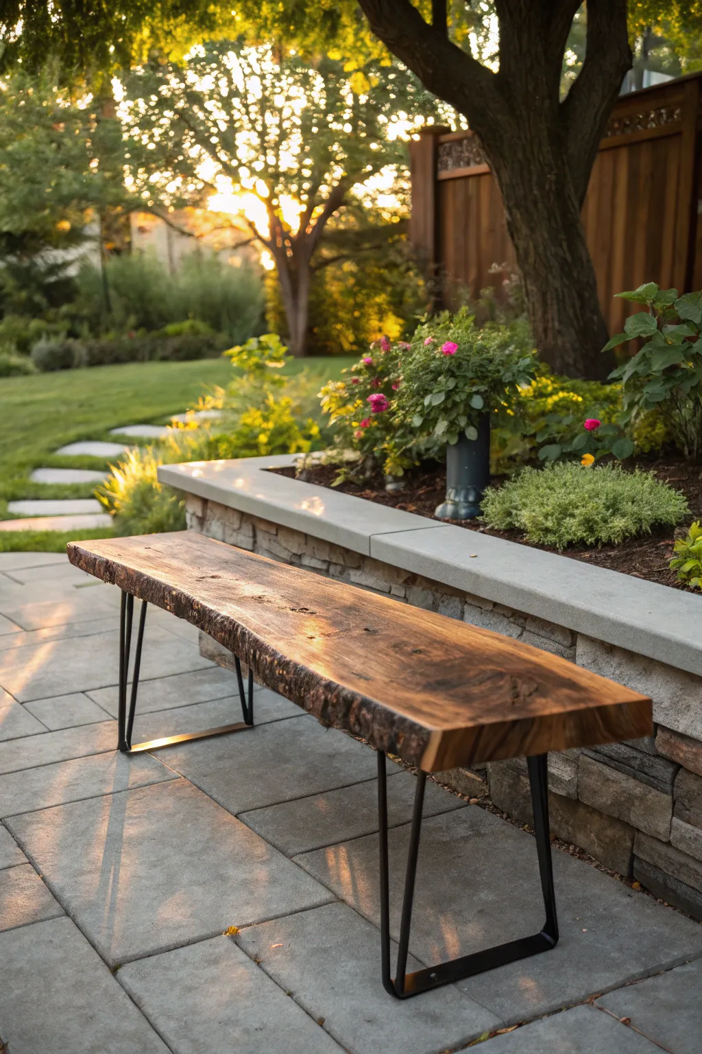 Craft Your Perfect Retreat: A Stunning DIY Live Edge Wood Slab Bench for Your Garden Sanctuary.
