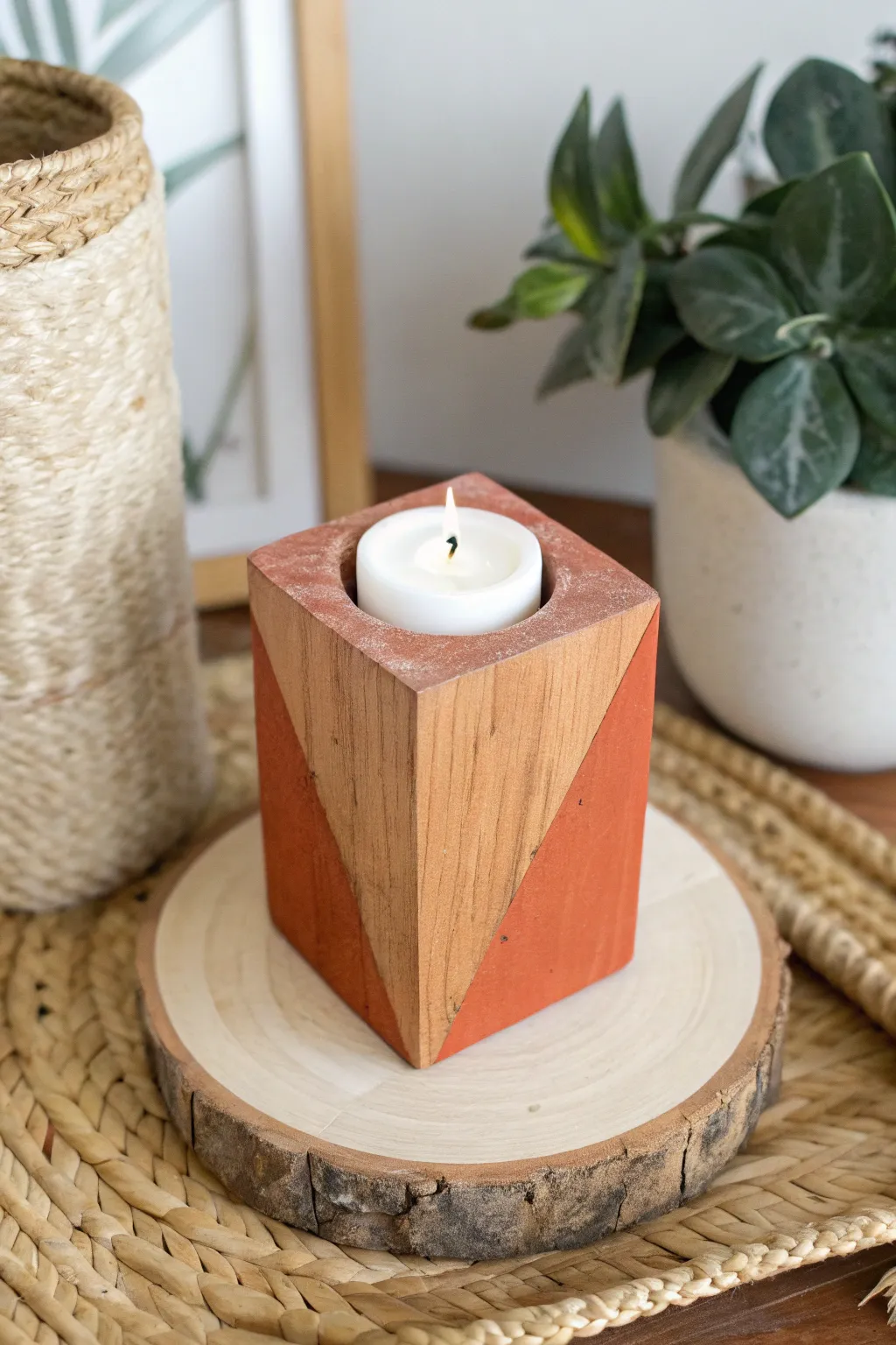 Transform your decor with a splash of color: Paint-dipped wooden candle holders that blend minimalist charm with Bohemian flair.