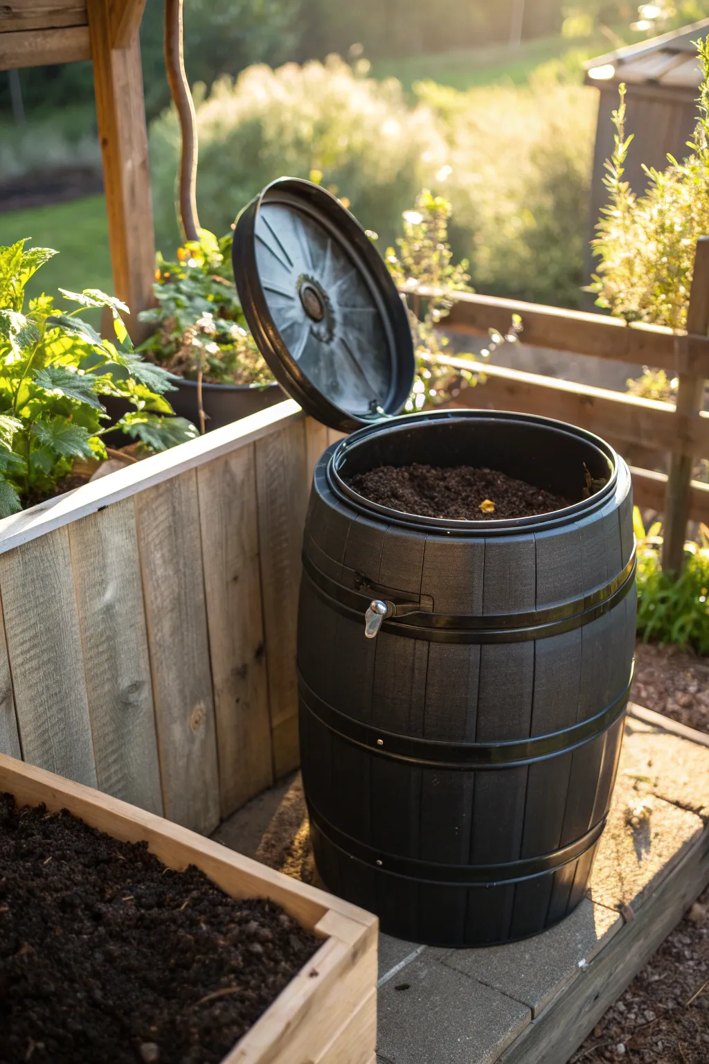Transform your garden with this expertly crafted rain barrel worm bin.