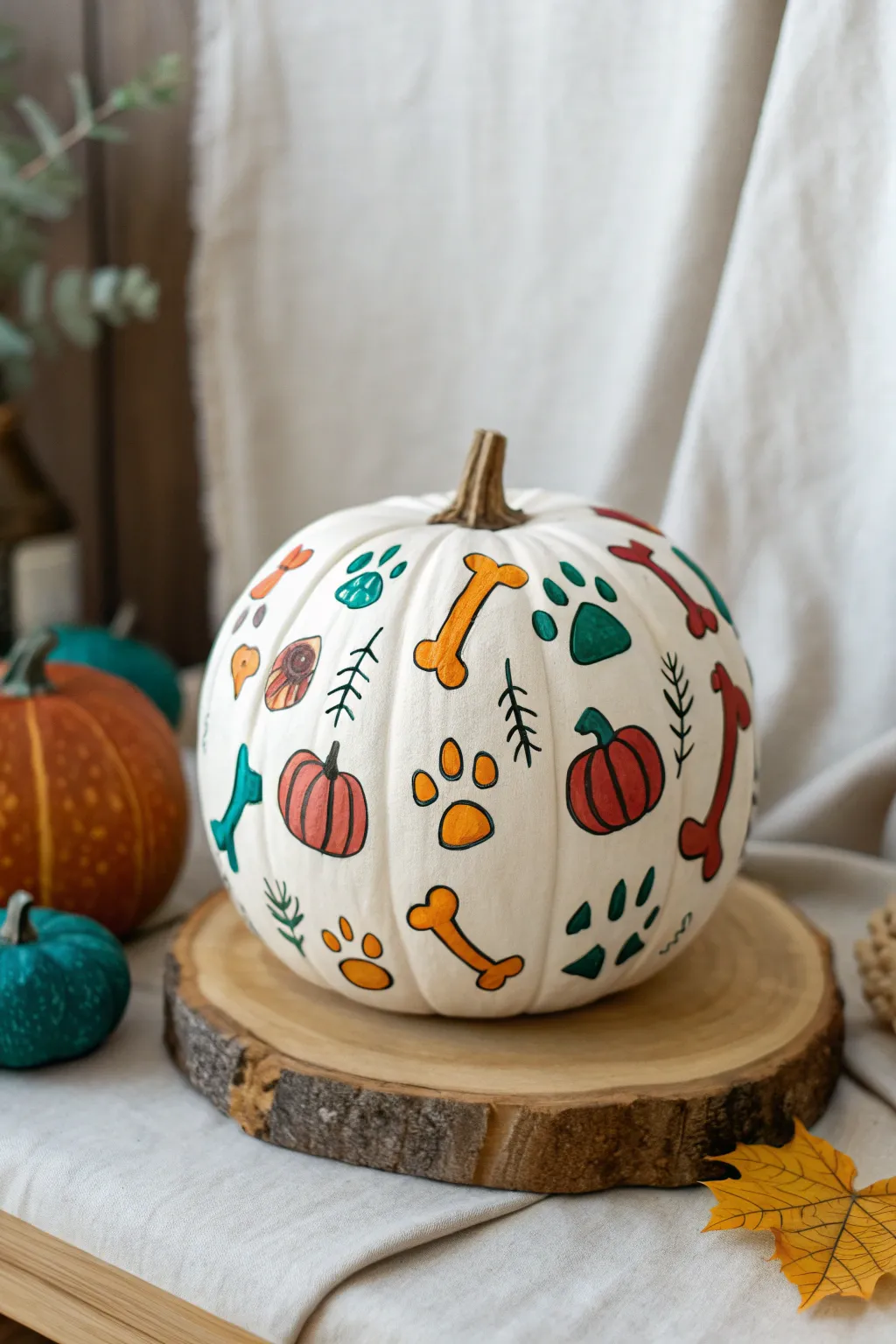 Elevate your pumpkin decor with charming dog bone borders for a playful, minimalist twist. 🐾🎃 #ScandiBohoDecor