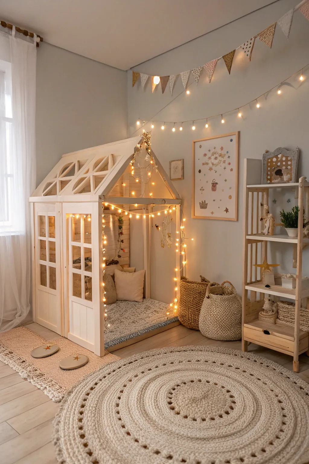 Illuminate your doll room with the enchanting glow of mini string lights for a magical touch.