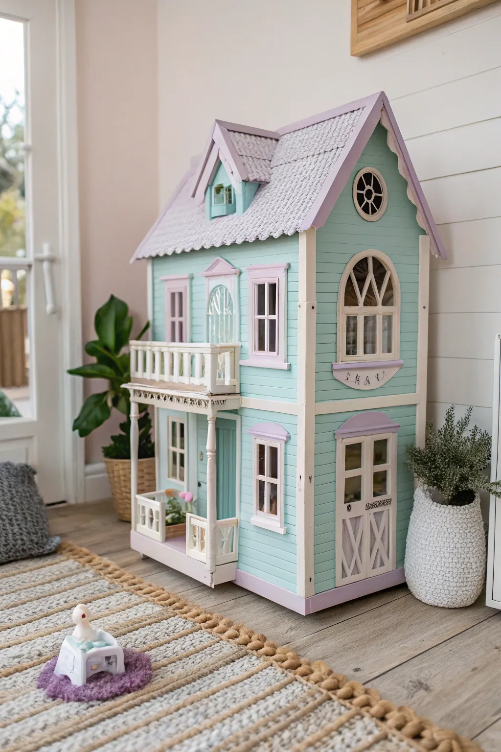 Embrace nostalgia with a touch of vintage pastels for your dollhouse, where simplicity meets charm.