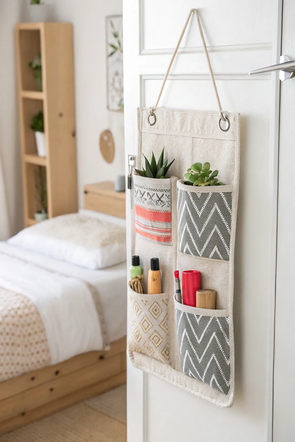 Elevate your dorm room storage with stylish over-the-door organizers. Perfect blend of minimalist design and boho charm!