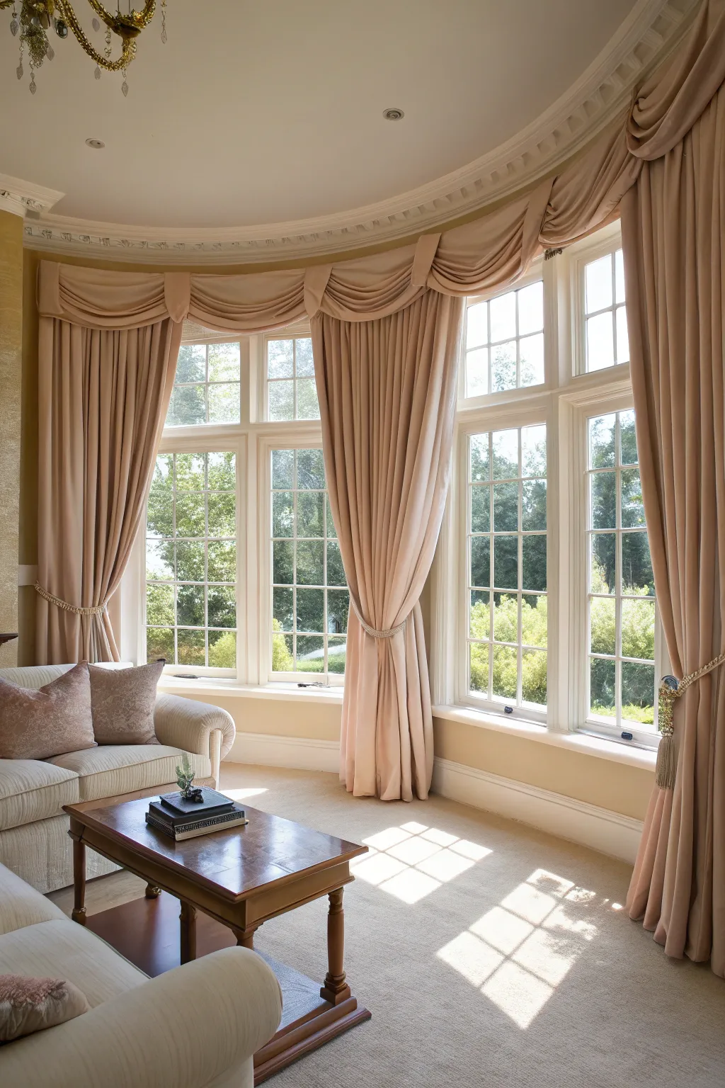 Tailored curtains frame bay windows beautifully.