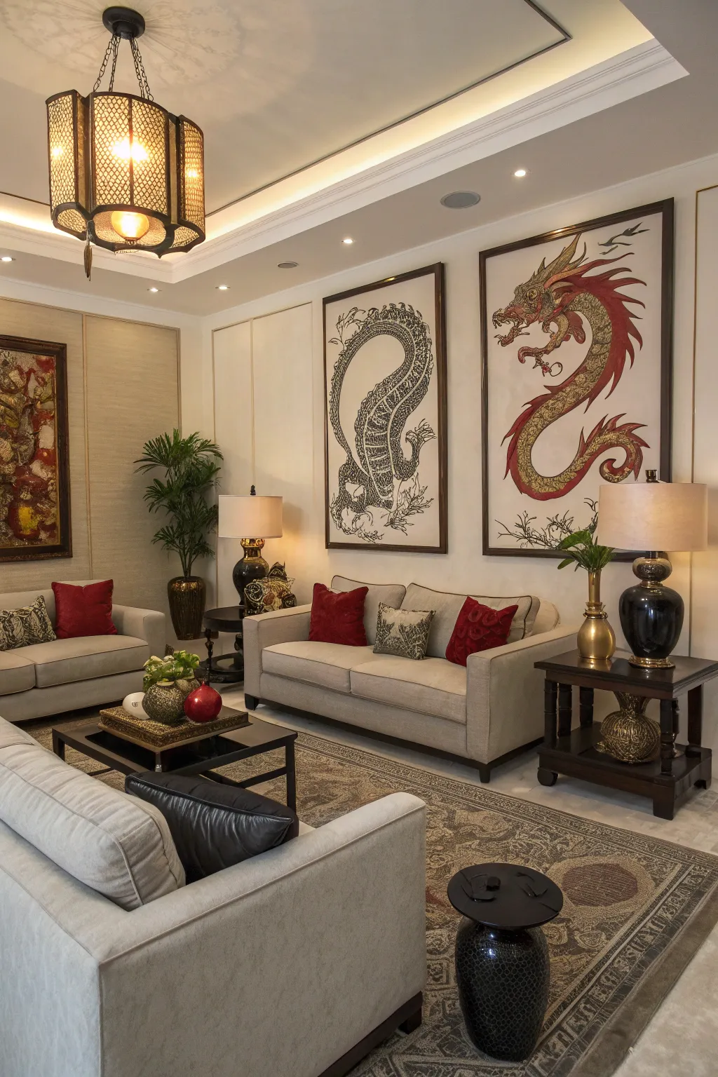 Dragon artwork elevates the ambiance.