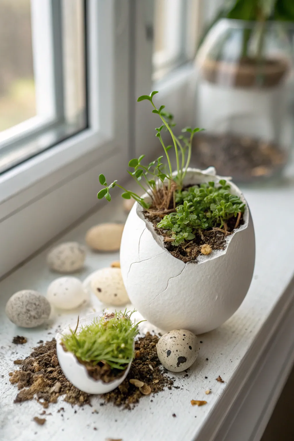 Transform your windowsill with these charming eggshell planters—where simplicity meets natural beauty.