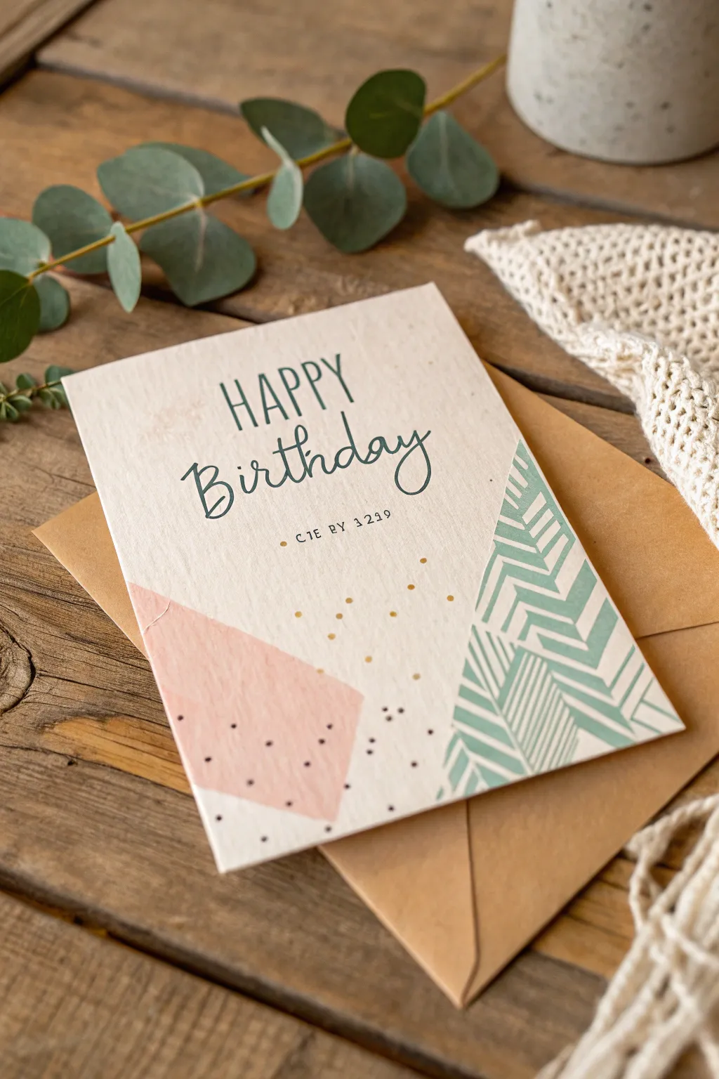 Celebrate sustainably: A charming birthday card crafted from recycled paper, blending minimalist elegance with boho charm.