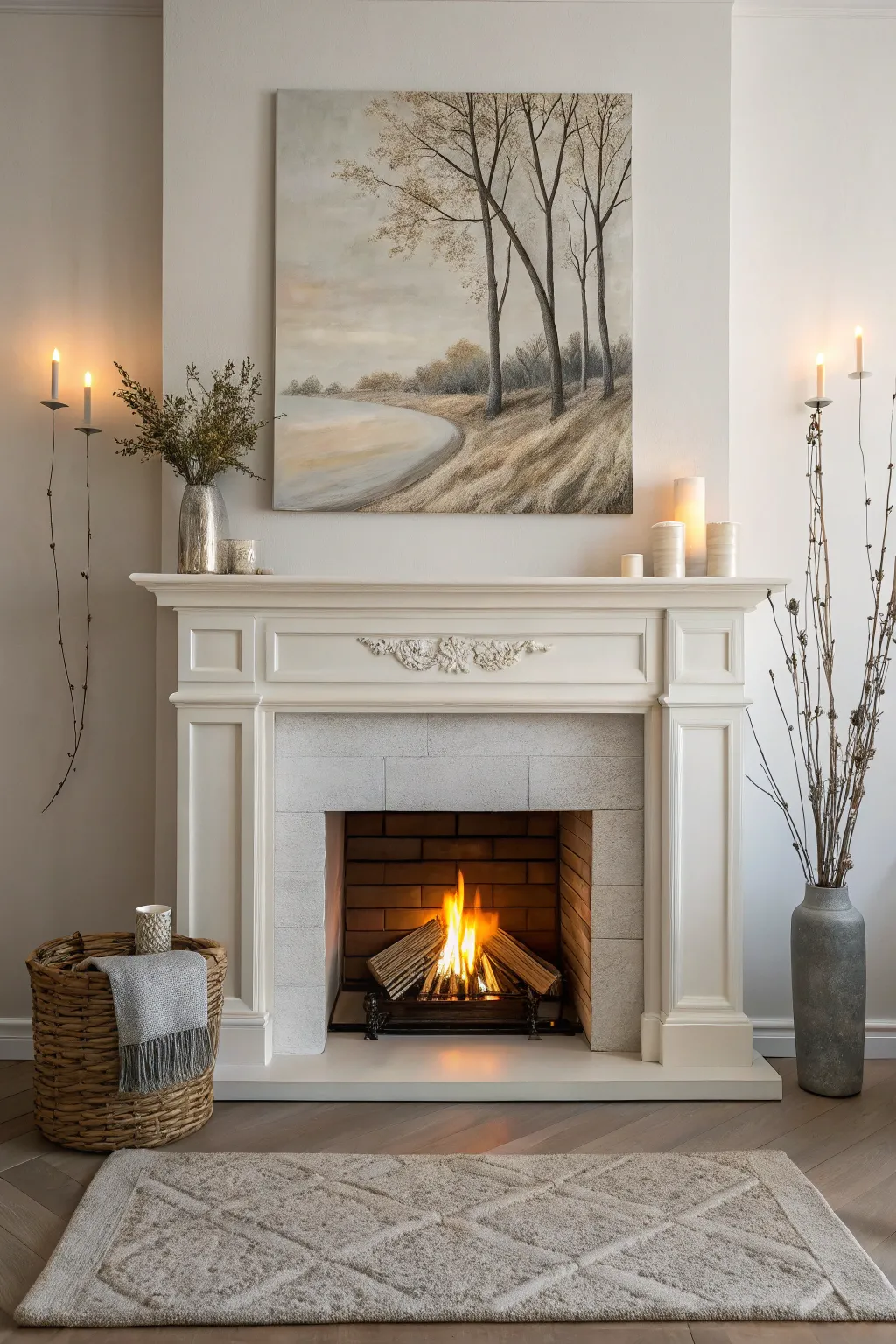 Embrace the warmth of winter with a minimalist fireplace canvas, blending Scandinavian simplicity with a boho charm.