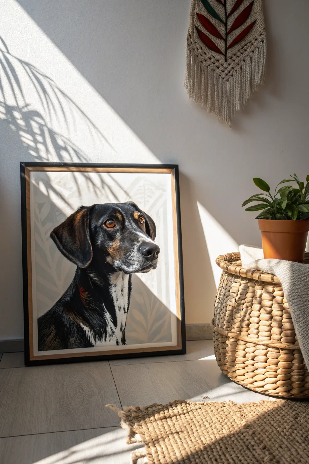 Discover the art of shadow and light with this striking dog portrait!