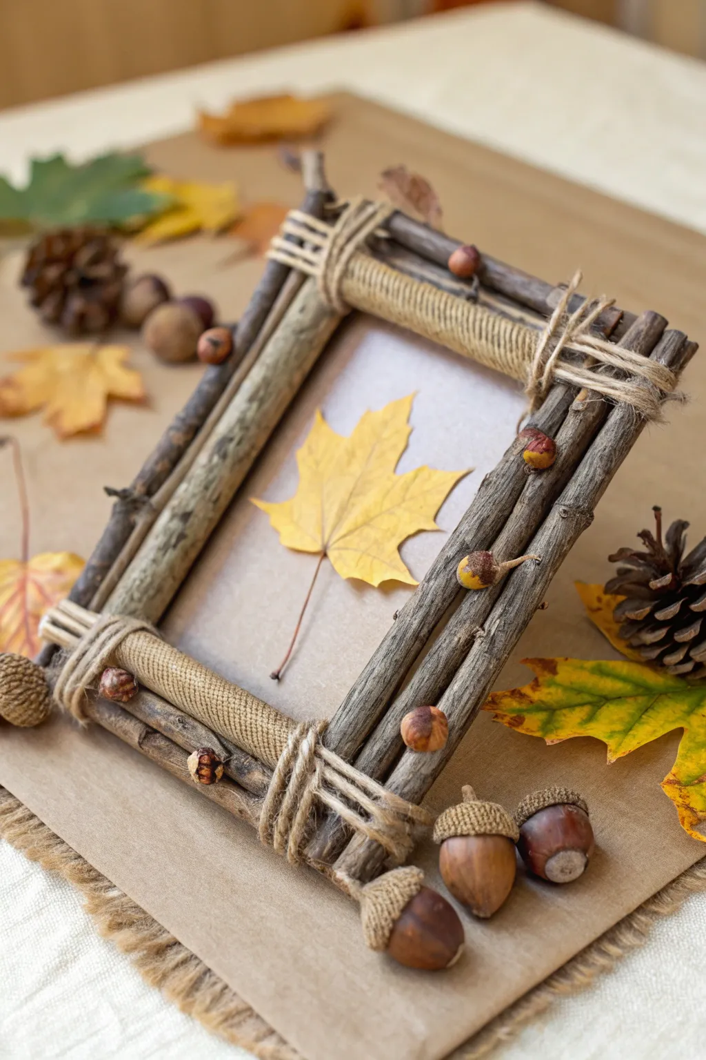 Capture the essence of fall with a charming twig picture frame, blending natural elegance with a touch of rustic simplicity.