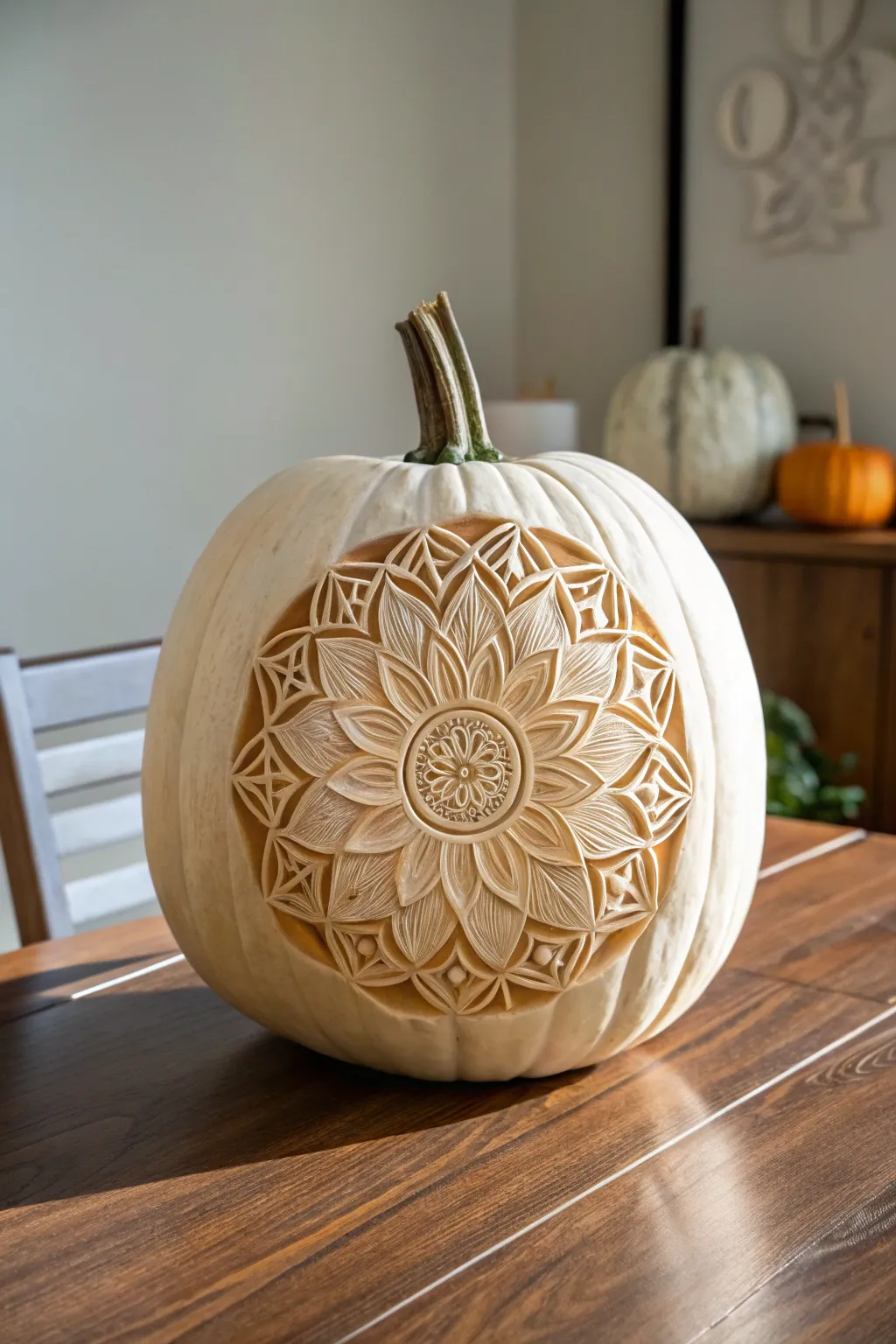 Elevate your fall decor with a stunning floral mandala pumpkin carving, where simplicity meets artistry.