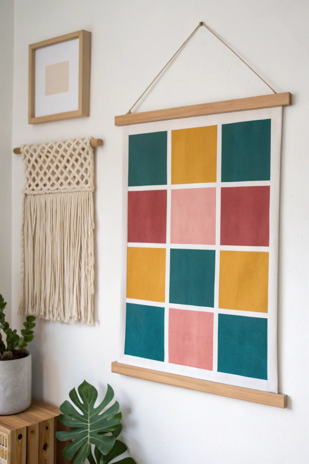 Add a splash of color and creativity with this stunning geometric grid painting that blends minimalist elegance with boho flair.