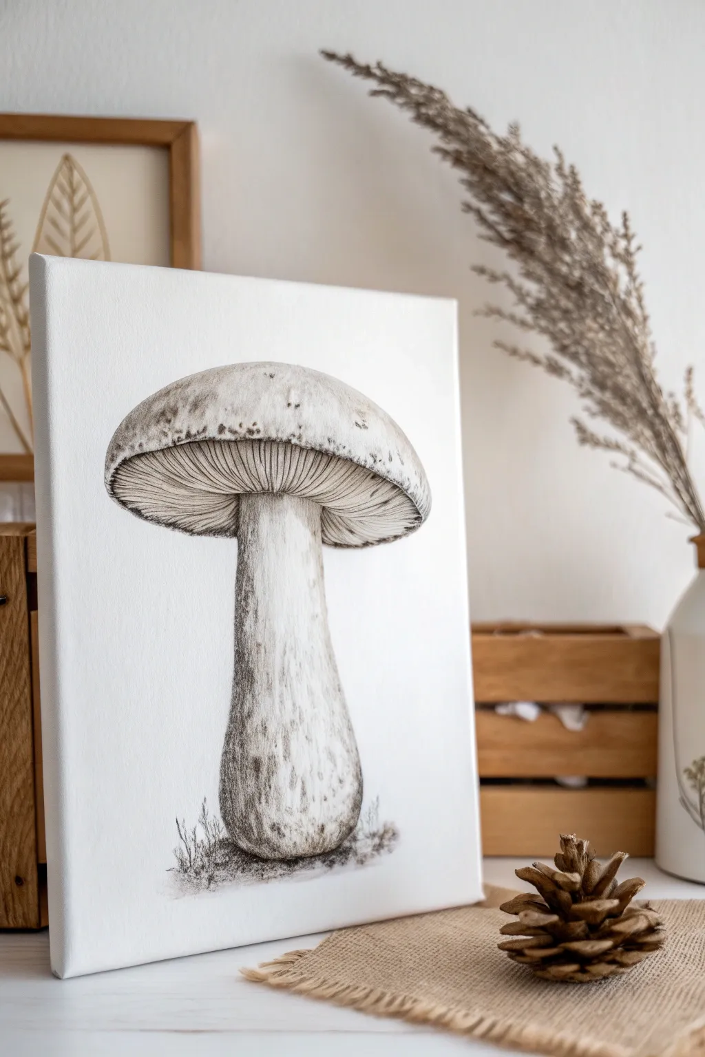 Embrace simplicity with a monochrome mushroom masterpiece, where texture tells the story.