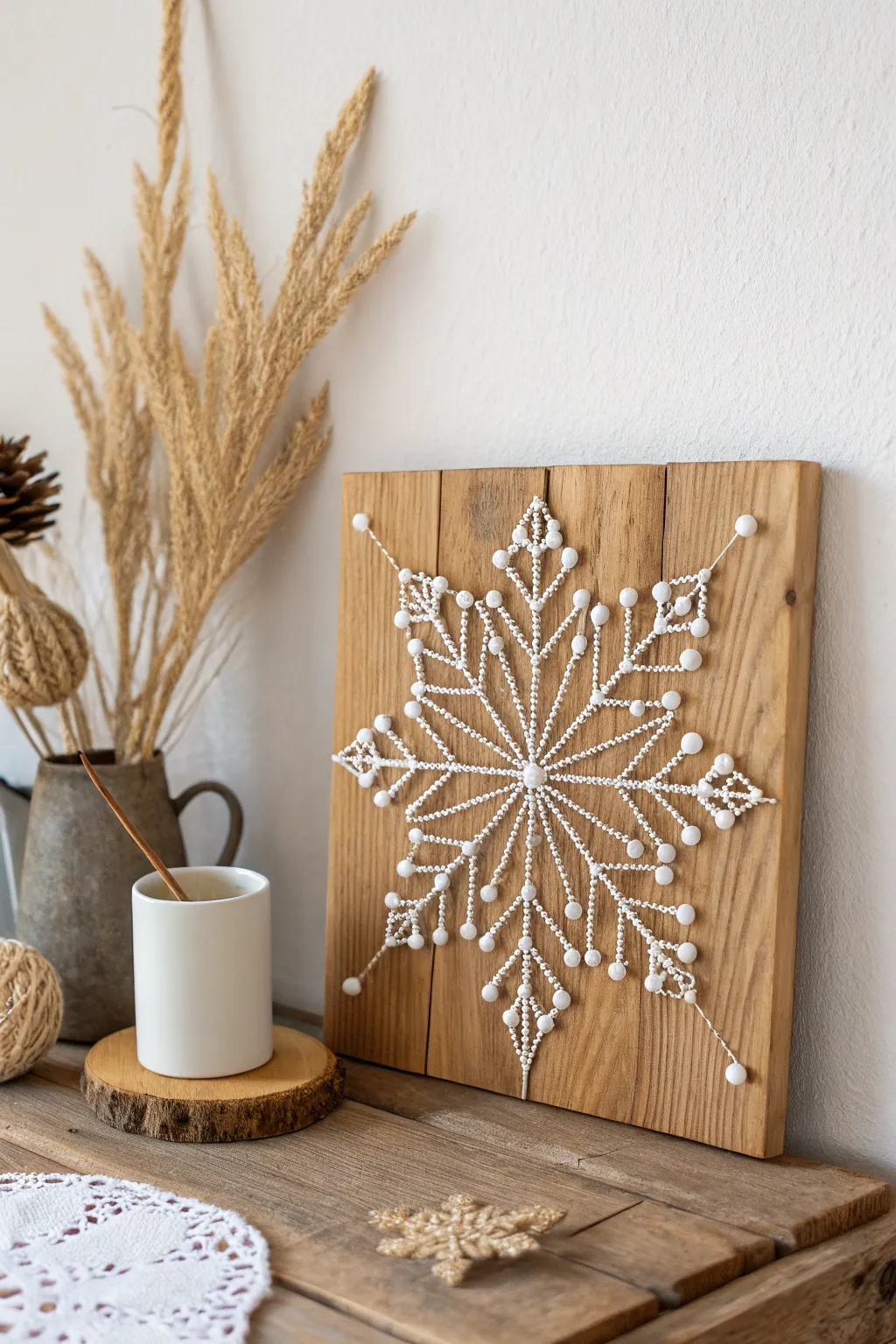 Embrace the beauty of winter with this elegant snowflake string art, perfect for adding a seasonal touch to your minimalist decor.