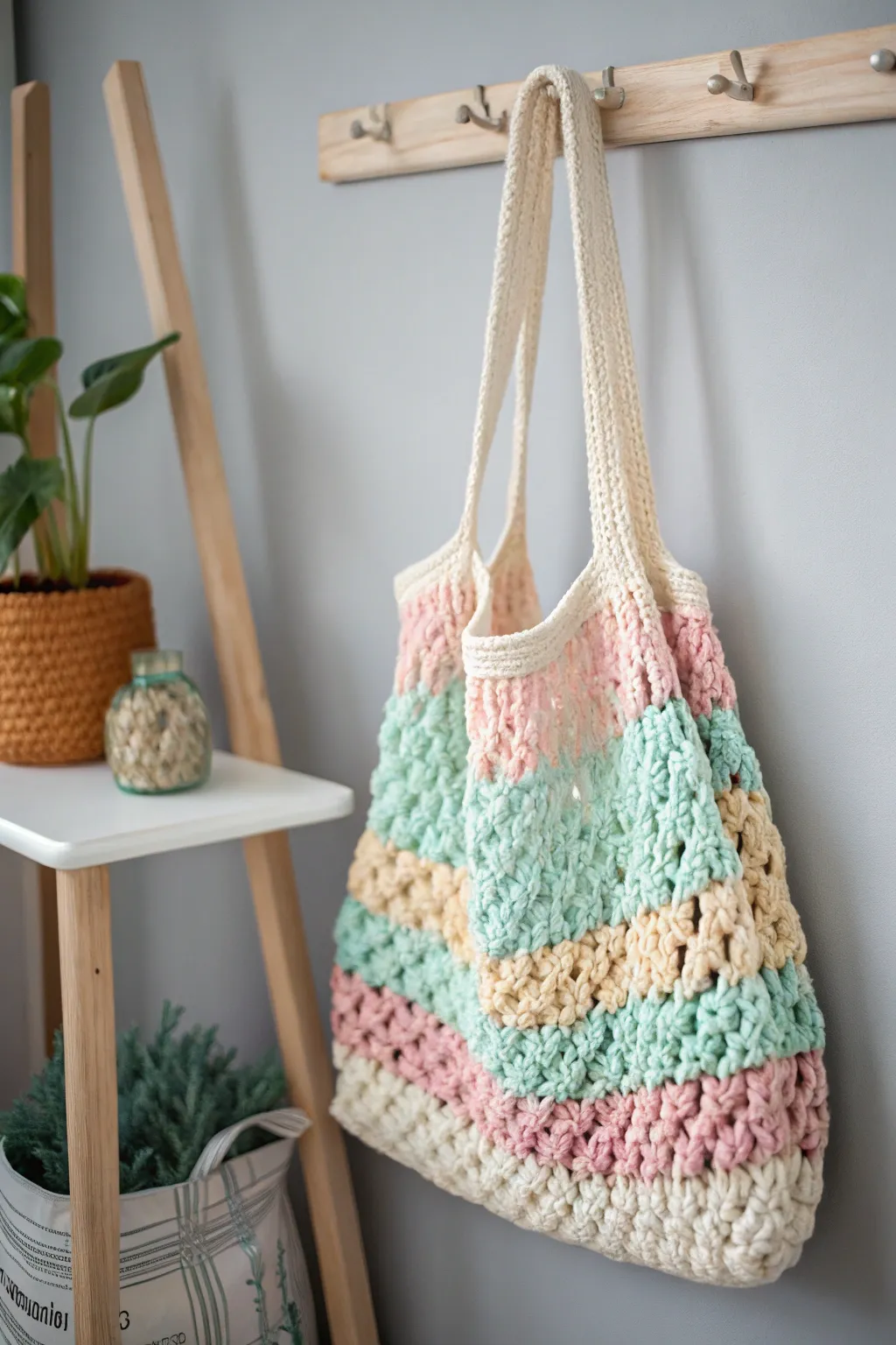 Embrace sustainable style with this charming crocheted market bag, perfect for your eco-friendly adventures.
