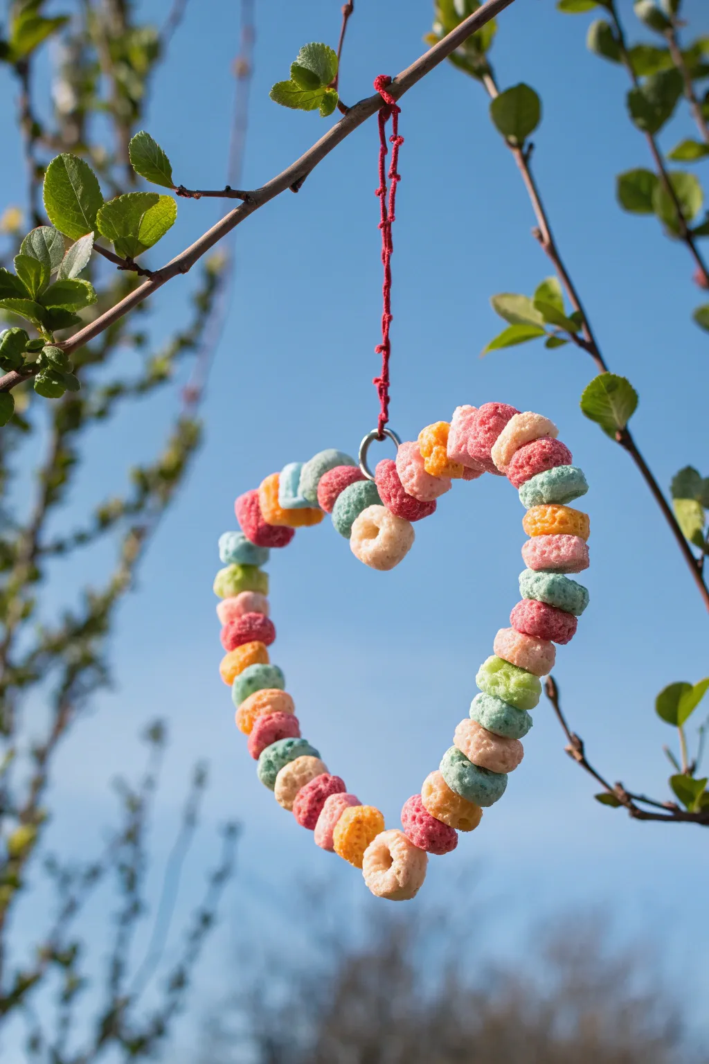Crafting love for nature: A charming heart-shaped bird feeder to brighten your garden.