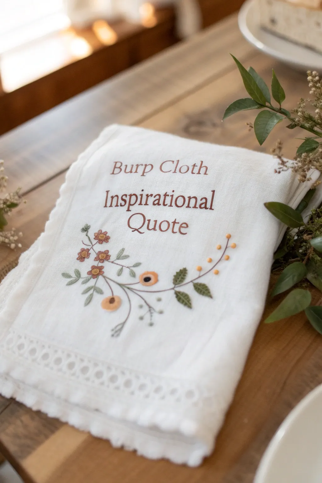Embrace the beauty of simplicity with this elegantly embroidered burp cloth, perfect for sharing sweet words and wishes.