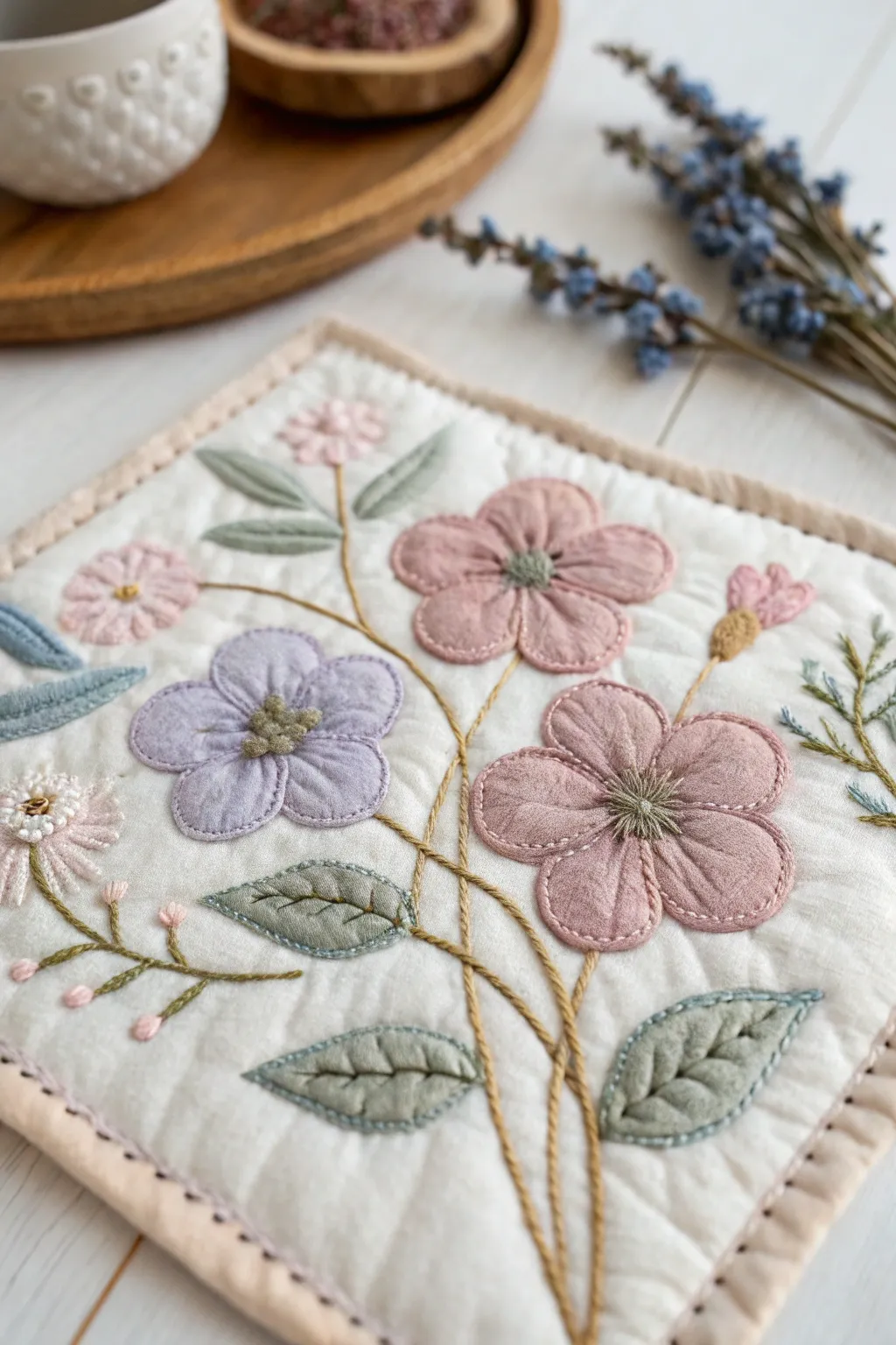 Embrace the art of simplicity with a handcrafted floral quilt patch, where minimalist beauty meets boho charm.