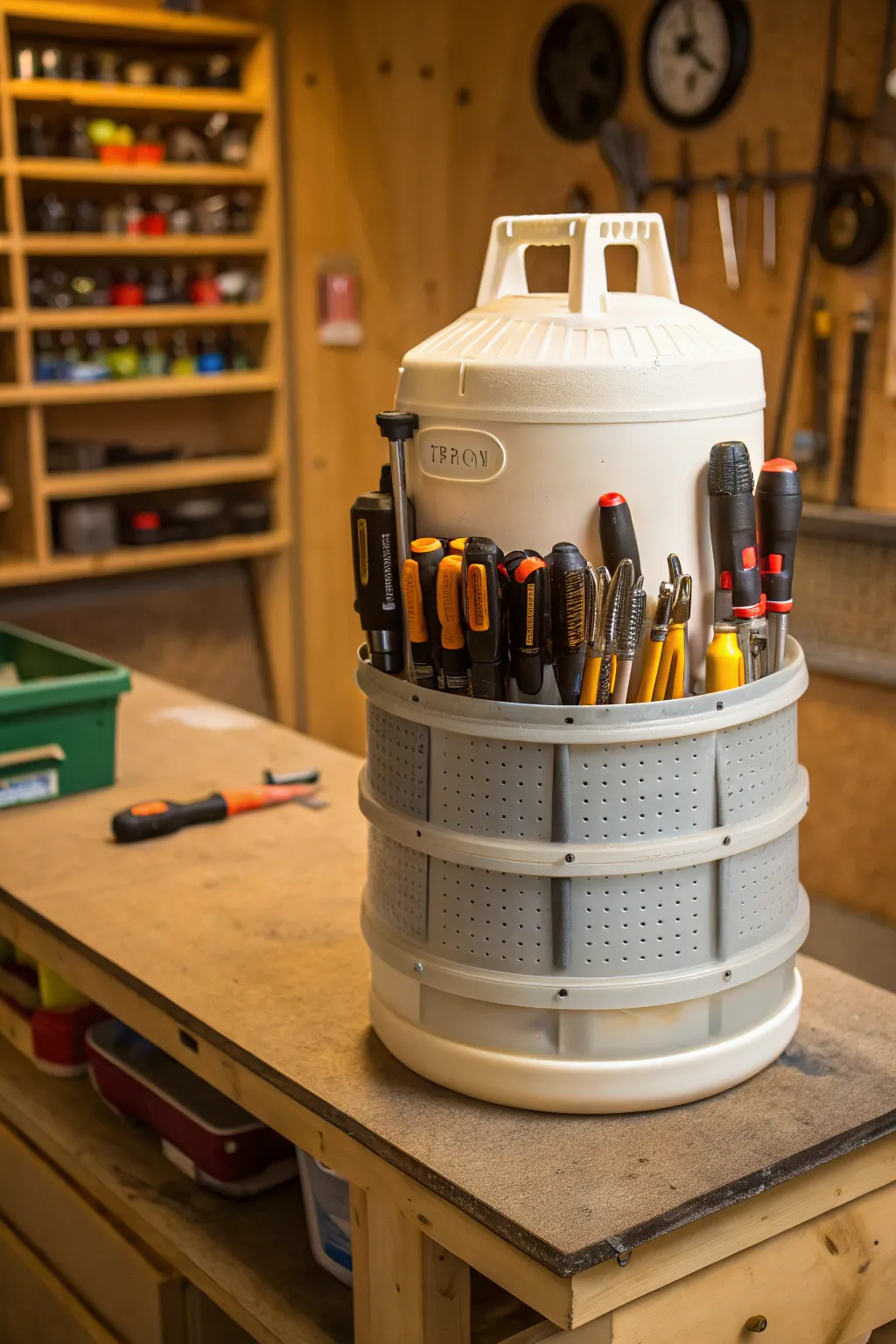 Transform your garage with a handcrafted tool holder from a 5-gallon jug!