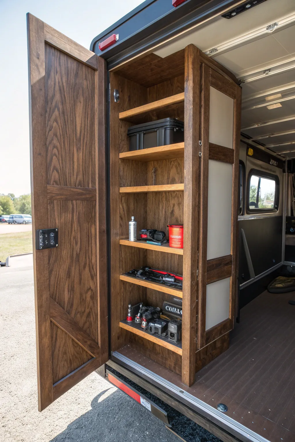 Maximize your trailer's potential with custom corner shelves that marry craftsmanship with functionality.