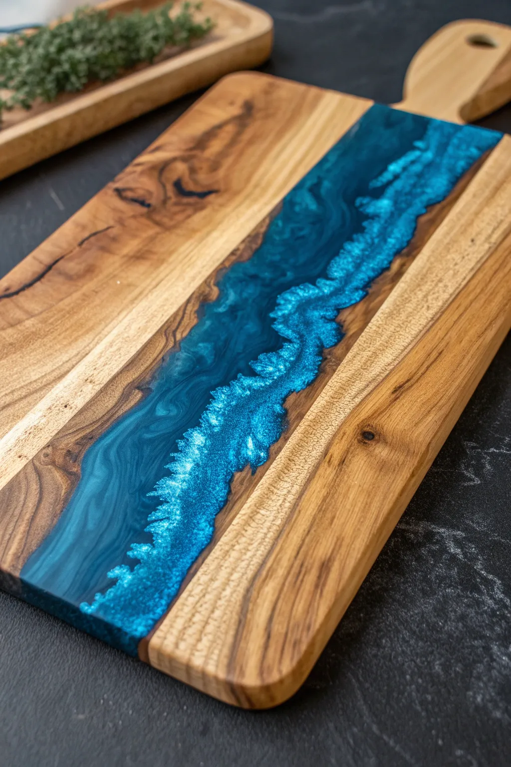 Elevate your culinary space with a stunning resin-infused cutting board that merges practicality and art.