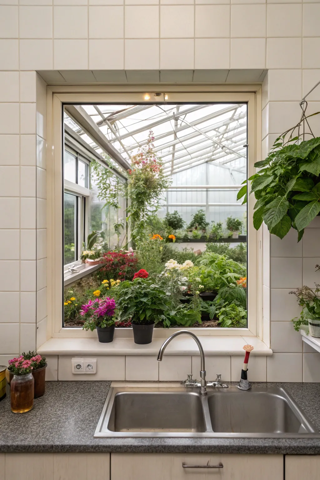 An indoor greenhouse scene can add a fresh vibe to your kitchen.