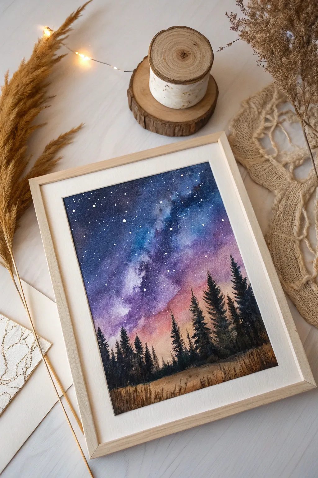 Embrace the magic of fall with a celestial touch—galaxy skies in watercolor.