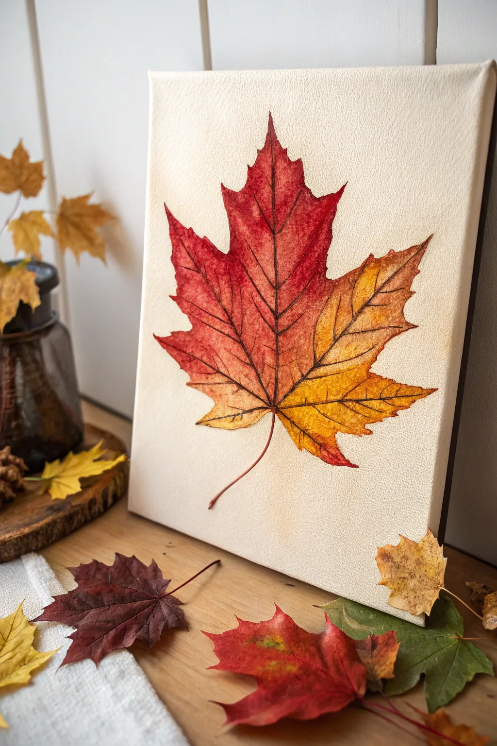 Capture the essence of fall with a minimalist watercolor painting of autumn leaves—where simplicity meets natural beauty.