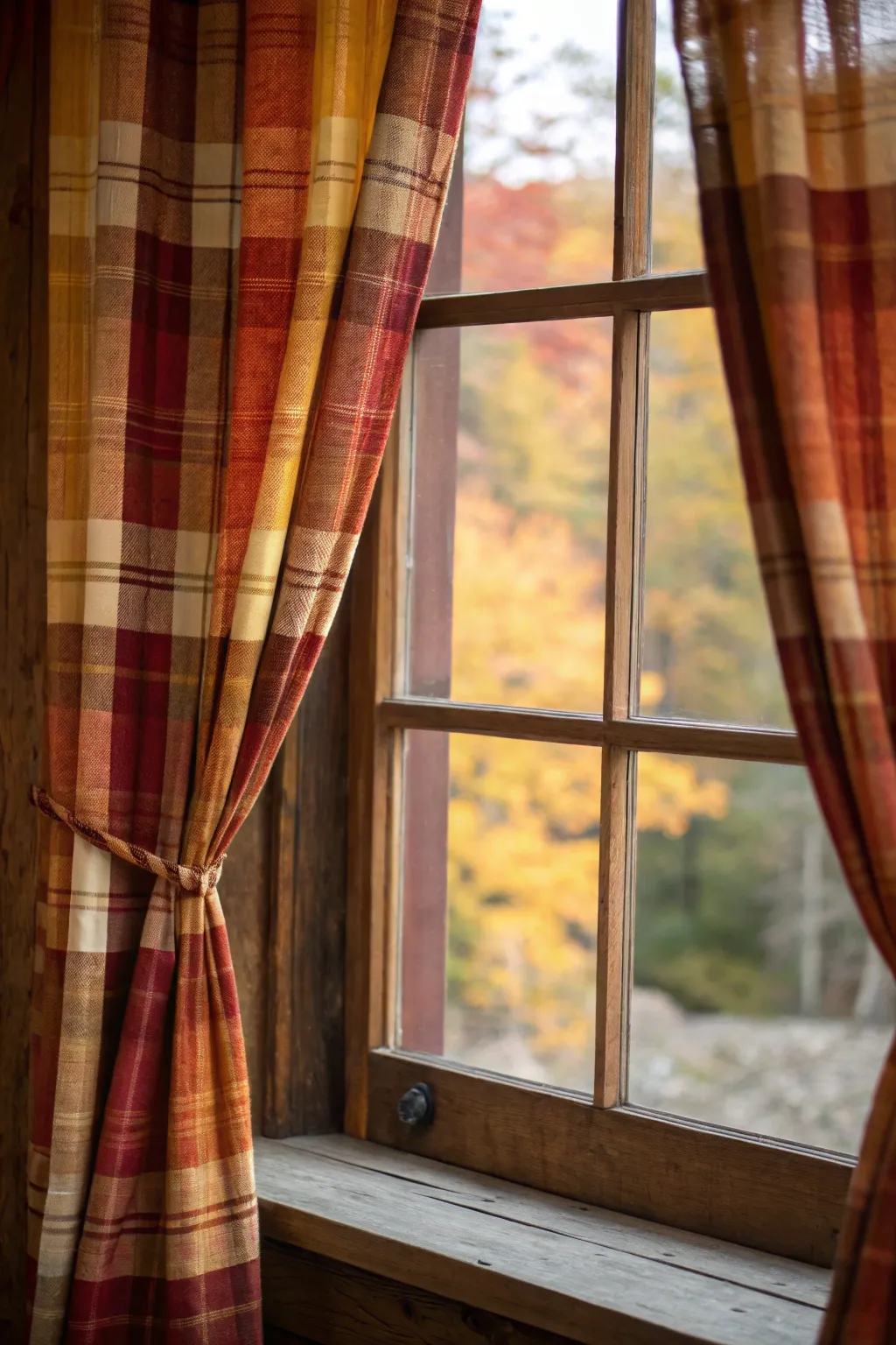 Plaid curtain panels bring classic fall flair to windows.