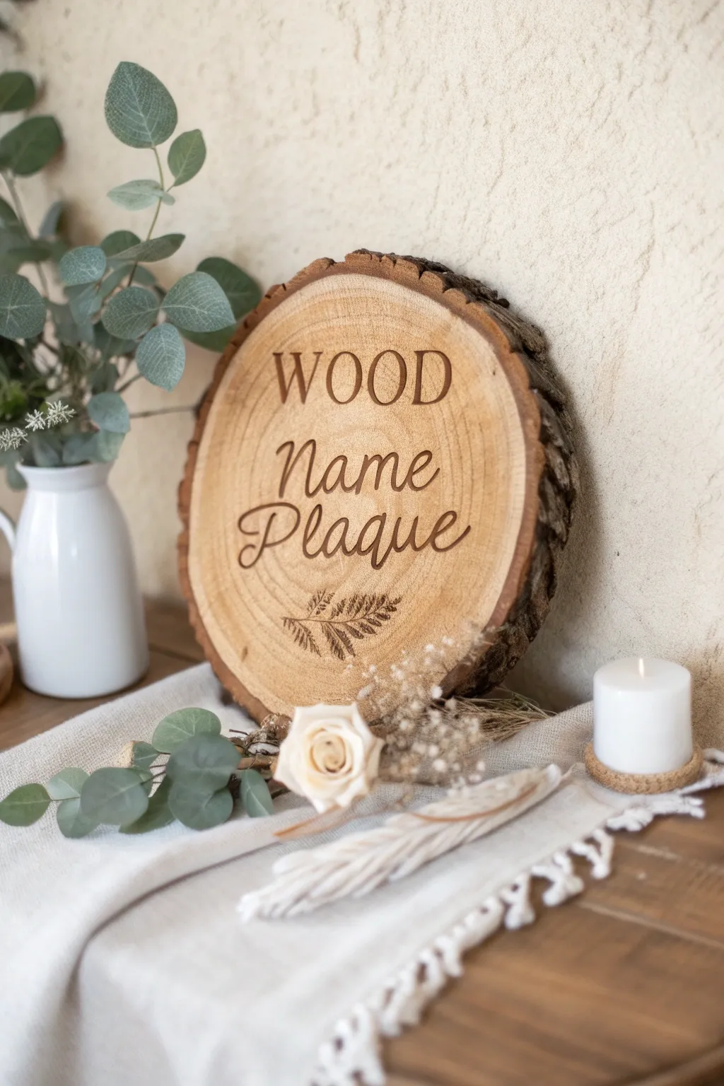 Add a touch of warmth and personality to your space with custom wood slice name plaques. Perfect for family and pets alike!