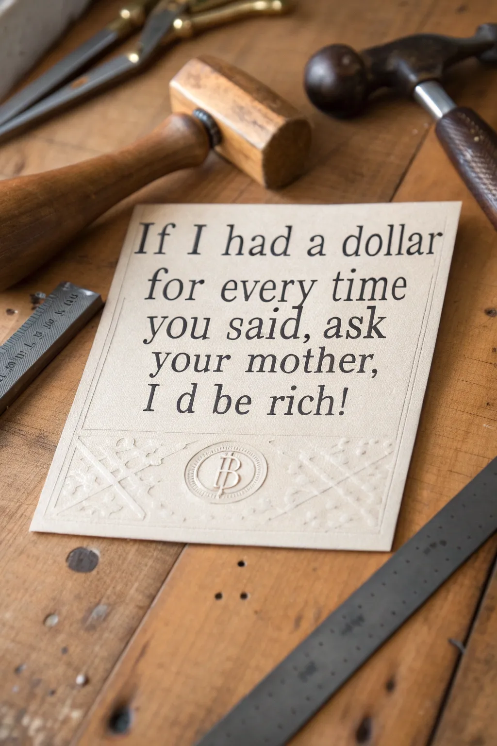 A witty Father's Day card that celebrates dad's classic advice, crafted with a touch of vintage charm.
