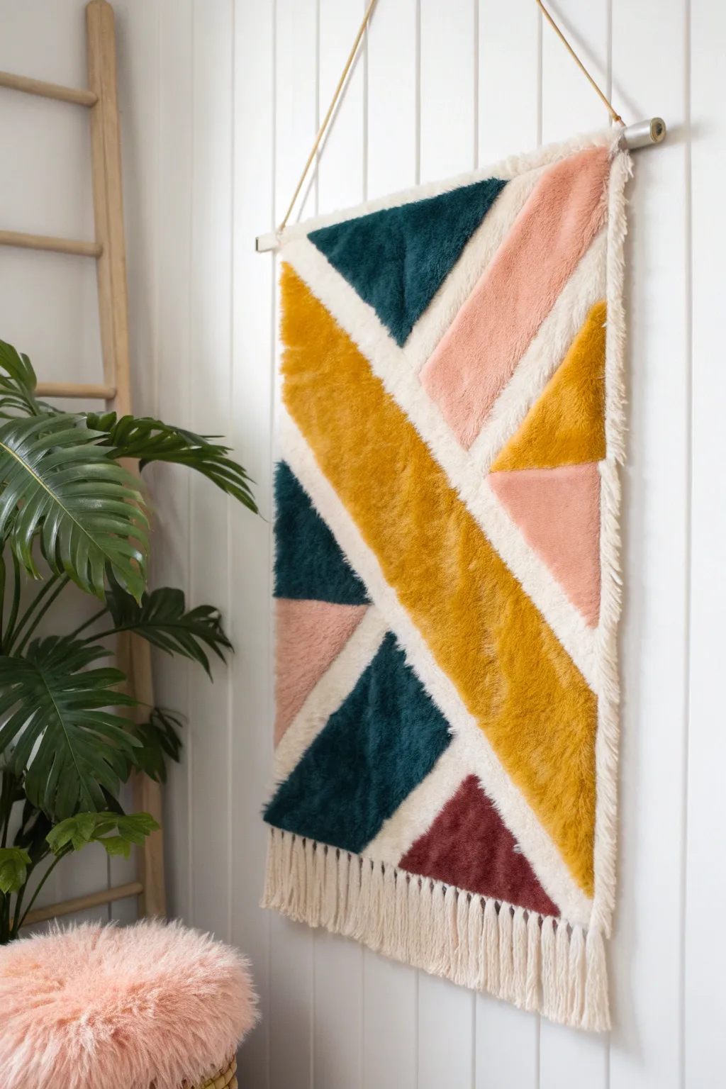 Add a touch of texture and color to your space with faux fur wall art that combines minimalist design with boho flair.