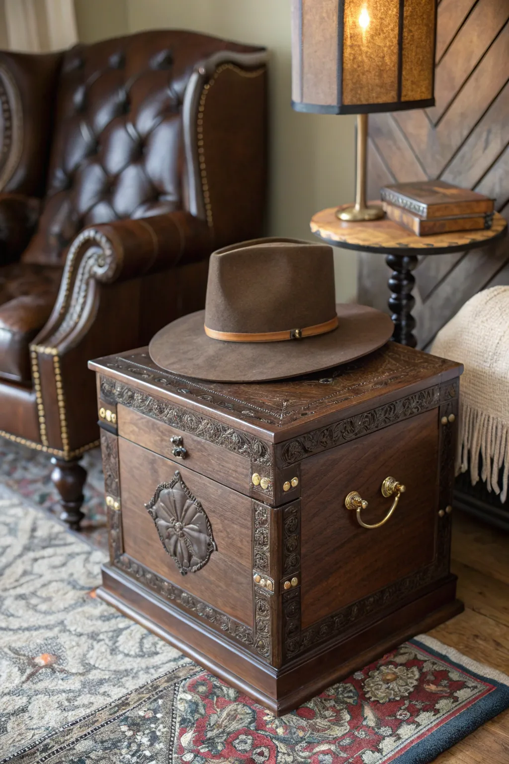 Transform your space with the elegance of a convertible fedora hat box table.
