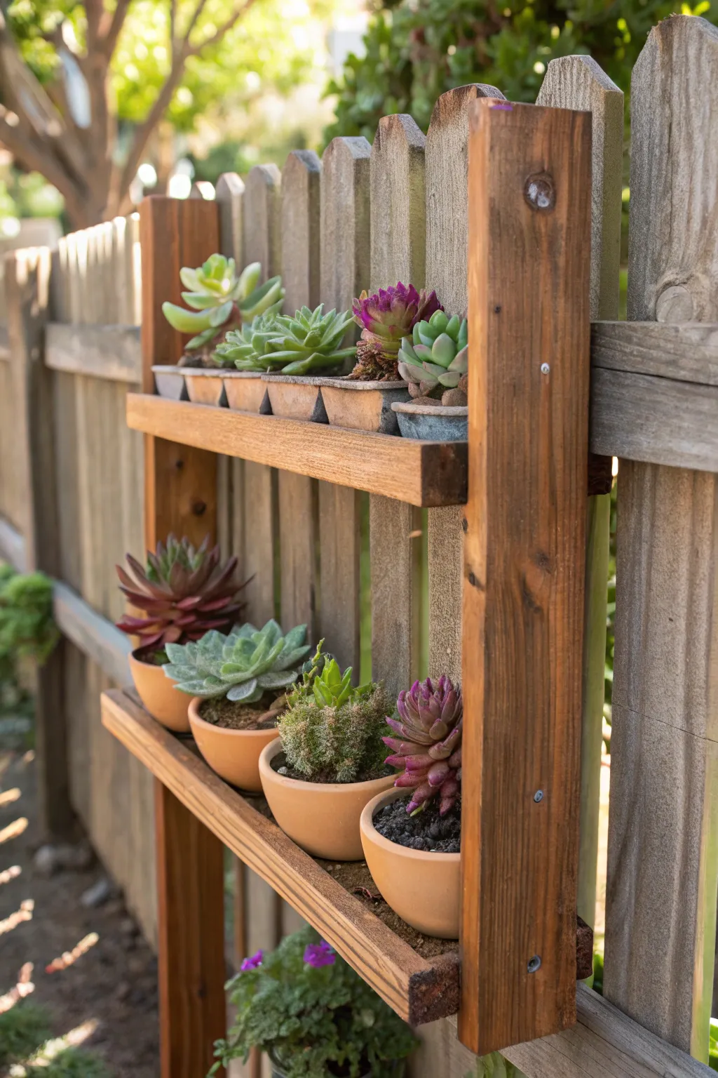 Transform your fence into a succulent masterpiece with this artful display.