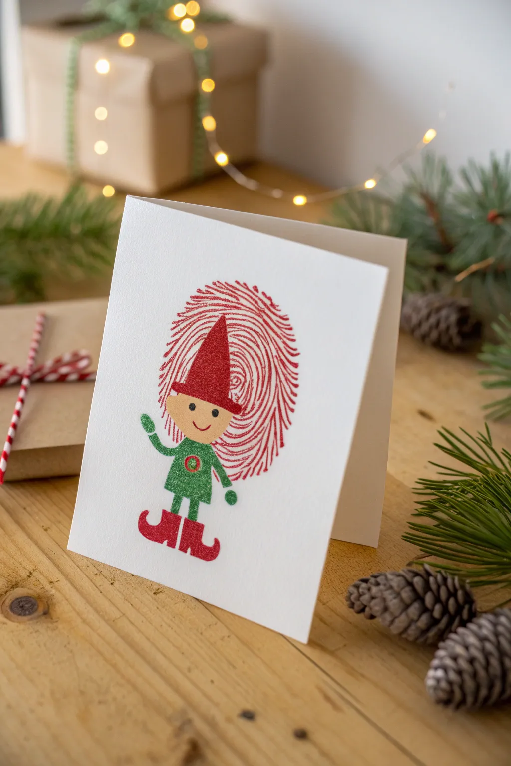Capture the magic of the season with whimsical fingerprint elves that dance across your holiday cards!